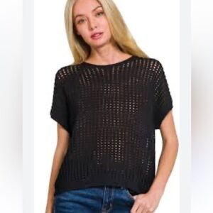 Zenana Outfitters Black Crochet Sweater
